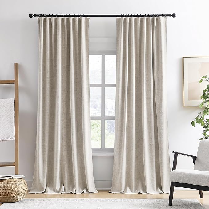 RAIN CITY Extra Wide Room Divider Curtains 105 Inch Long 2 Panels,Custom Made Noise Reduction Curtains for Large Window Track System Curtain Panels Back Tab Pleat Tape with Hooks, Beige 70x105