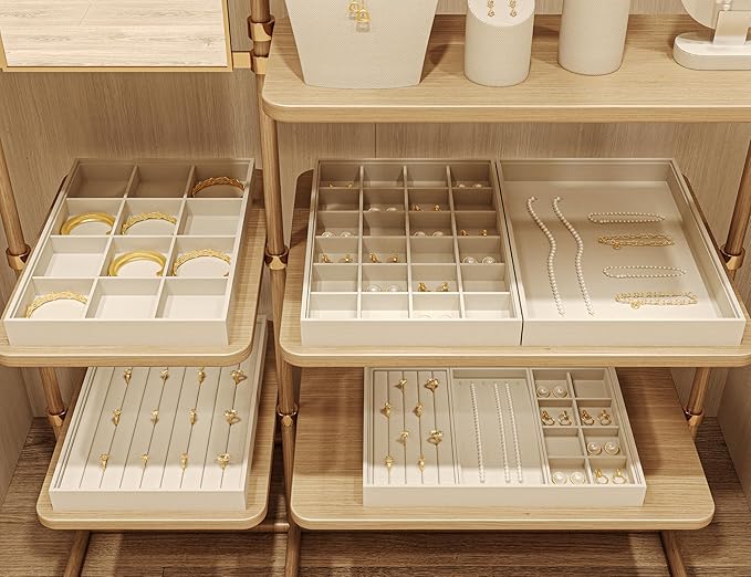7-Slot Linen Jewelry Display Tray – Elegant Organizer for Rings, Earrings, Studs | Compact Storage & Decorative Showcase for Jewelry Accessories (Beige)