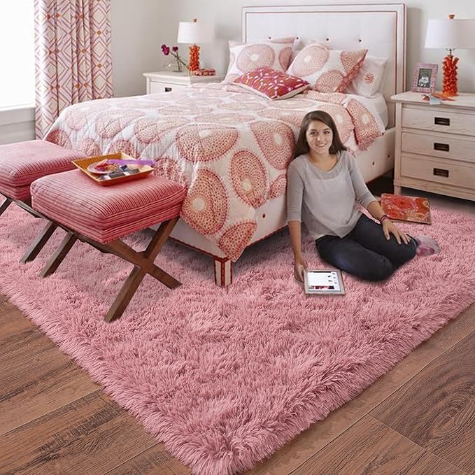 Rugs for Bedroom 4x6, Soft Shaggy Modern Shag Area Rug for Living Room, Upgrade Non-Slip Plush Fluffy Carpet for Kids Boys Girls Room Home Decor Aesthetic, Blush