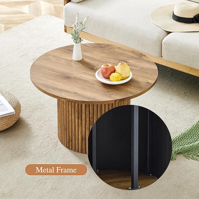 27.5" Modern Round Coffee Table with Storage, for Living Room, Circle Wood Accent Center Table for Apartment, Oak