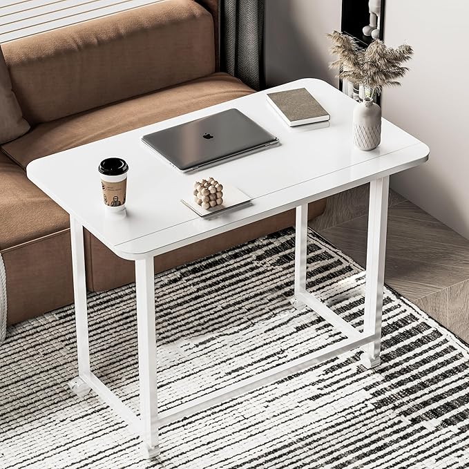 Folding Desk,Not Require Assembly,Small Foldable Desk 31.5" for Small Spaces,Space Saving Computer Table Writing Workstation for Home Office,White