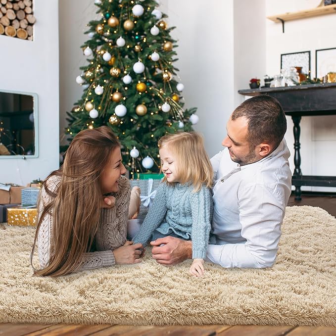 Ultra Fluffy Rug for Living Room Bedroom, 5x7 Fuzzy Large Area Rug for Living Room, Plush Soft Shag Carpet for Girl Boy Kids, Non Slip Rug Modern Indoor Home Decor Aesthetic, Camel