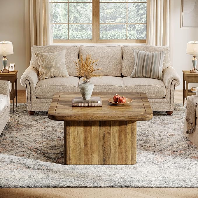 Tribesigns 31.5" Rustic Square Coffee Table, Farmhouse Wood Grain Living Room Center Table, Sturdy Cocktail Table with Thick Legs, Modern Vintage Accent Table, Easy Assembly, Brown