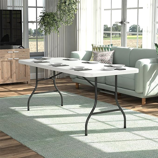 COSCO 6 Foot Blow Molded Folding Table, White