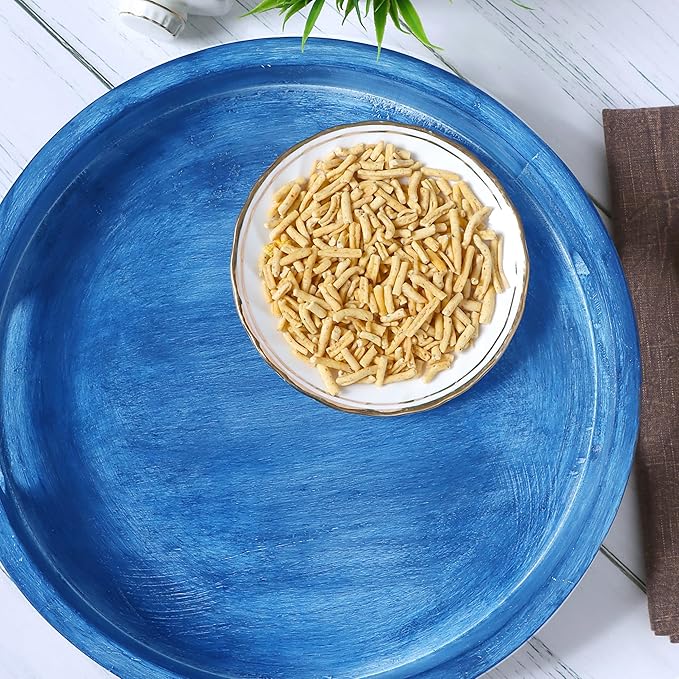 12" Decorative Wooden Serving Tray - Perfect for Breakfast, Lunch, Dinner, Appetizers, Patio, Ottoman, Coffee Table - Durable Living Room and Couch Tray (Blue) - CLEENTABLE