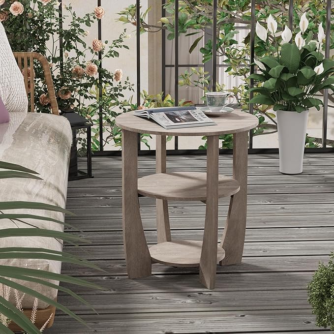 Round End Table with Storage Shelf,3 Tier Modern Side Table, Sofa Recliner Side Table,Accent Coffee Table,Nightstand for Living Room Bedroom for Small Spaces,19.7" D x 21.7" H