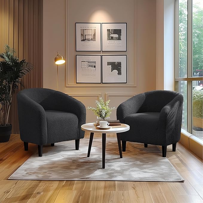 Yaheetech Accent Barrel Chair, Boucle Fabric Club Chair, Furry Sherpa Elegant Armchair with Cozy Soft Padded, Suitable for Living Room Bedroom Reception Room Office, Dark Gray