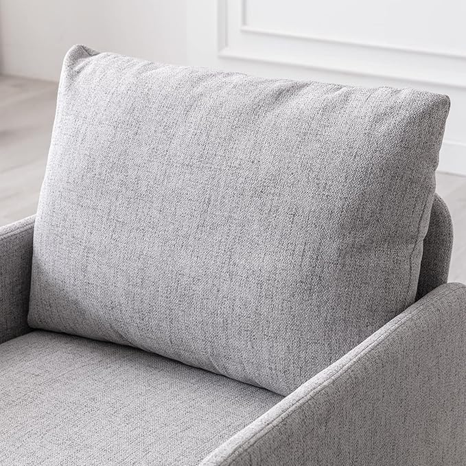 Linen Fabric Living Room Accent Chairs Bedroom Single Sofa Chair, Upholstered Reading Arm Chair Modern Couch w/Comfy Pillow for Waiting Room/Apartment/Dorm, Grey
