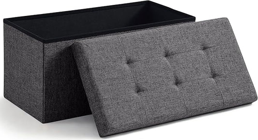 Ornavo Home 30 Inch Folding Storage Ottoman with Storage Bench, Large Storage Ottoman Bench, Storage Chest, Foot Rest Stool, Bedroom Bench with Storage - (Dark Gray)