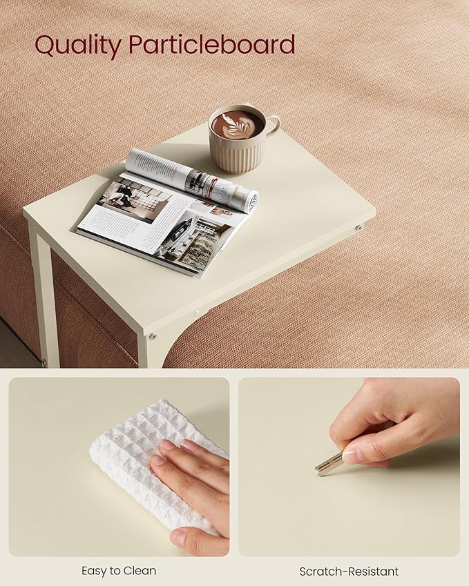 VASAGLE C-Shaped End Table, Small Side Table for Couch, Sofa Table with Metal Frame for Living Room, Bedroom, Bedside, Cream White