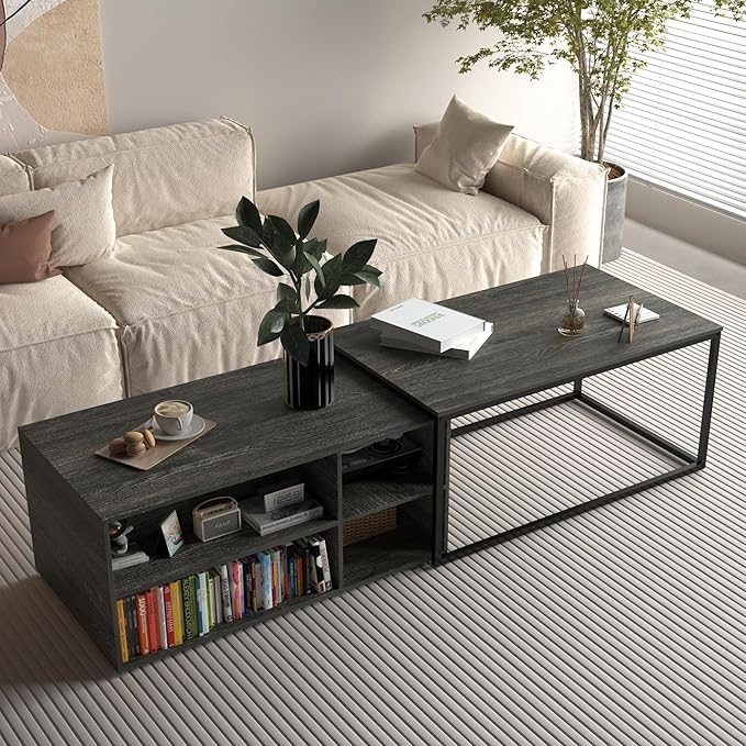 Nesting Coffee Tables Set of 2,Modern Center Coffee Table with Drawers and Storage Shelf,Farmhouse Rectangular Coffee Table Side Tables for Living Room Bedroom