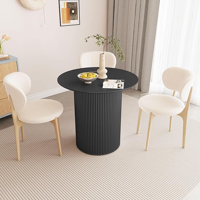 AVZEAR 31.5" Round Dining Table for 2 People, Small Kitchen Dinner Table with Fluted Wood Base, Farmhouse Circle Dining Tables for Home, Kitchen, Dining Room, Living Room (Black)