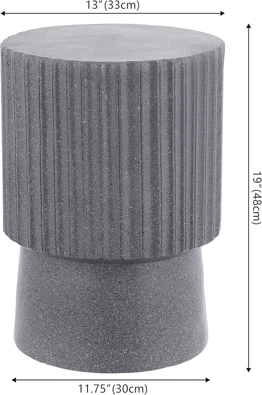 JONATHAN Y TBL1102A Louisa 19" Modern Art Deco Tambour Indoor/Outdoor Accent Table Minimalist, Contemporary, Bohemian, Mid-Century, Patio, Garden Room, Bathroom, Living Room, Gray Terrazzo Finish