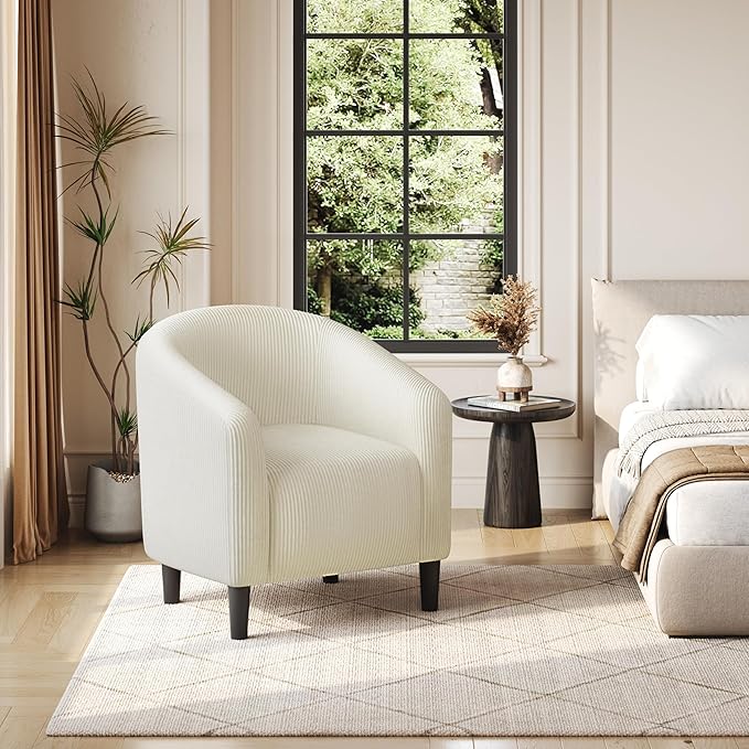 Yaheetech Accent Barrel Chair, Corduroy Fabric Club Chair, Furry Sherpa Elegant Armchair with Cozy Soft Padded, Suitable for Living Room Bedroom Reception Room Office, Beige