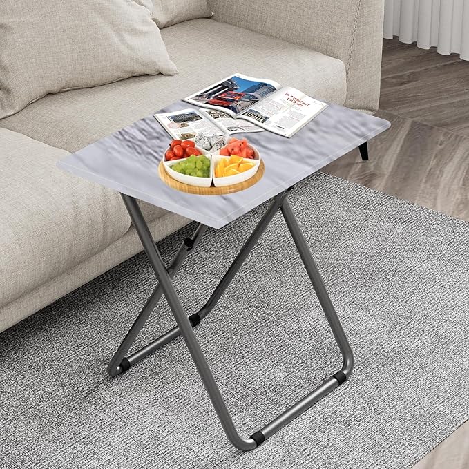 Large Tv Trays, Folding Tray Table, Foldable Dinner Table for Eating with Required&Sturdy, Foldable Snack Tables with Sturdy MDF Top,Portable Laptop Stand,No Assembly ,27.3*19in(White Marble)