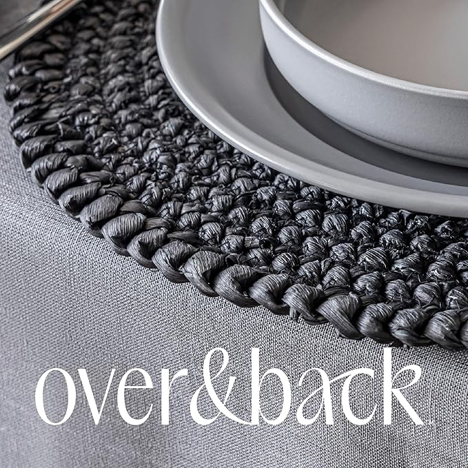 Over&Back Set of 4 Natural Round Woven Placemats - Dining Table Mat - Made with Natural Fibers - Kitchen and Home Decor - Black