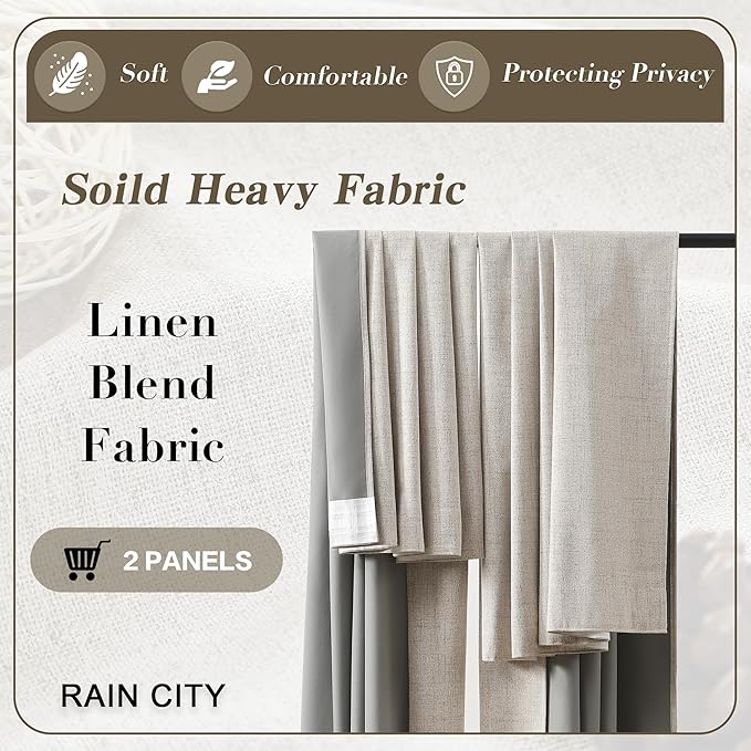 RAIN CITY Extra Wide Room Divider Curtains 105 Inch Long 2 Panels,Custom Made Noise Reduction Curtains for Large Window Track System Curtain Panels Back Tab Pleat Tape with Hooks, Beige 70x105