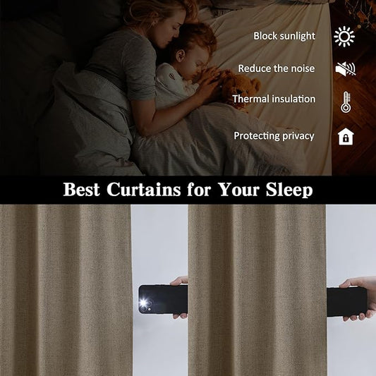 Linen Brown Blackout Doorway Curtains 2 Panels Set,Back Tab Pleated Curtains Hidden Tab with Hooks,Energy Efficinet Linen Polyester Blend Drapes for Bedroom Modern Classic W50xL80 Linen Brown