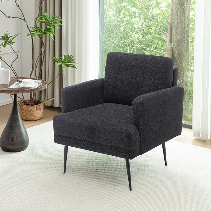 MINCETA Accent Chair,Modern Reading Accent Chairs with Back and Arms,Upholstered Armchair for Living Room,Performance Fabric in Charcoal Gray