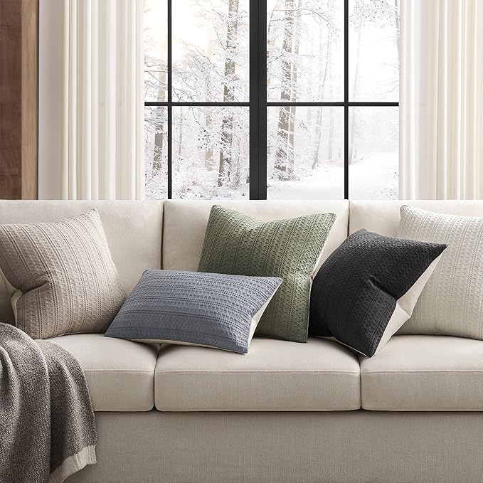 ZeeMart 100% Cotton Waffle Textured Throw Pillow Covers Set of 2, 18x18 Inch Olive, Soft Farmhouse Decorative Couch Pillow Cases Sage Green Cushion Covers for Sofa Bed Living Room Home Decor