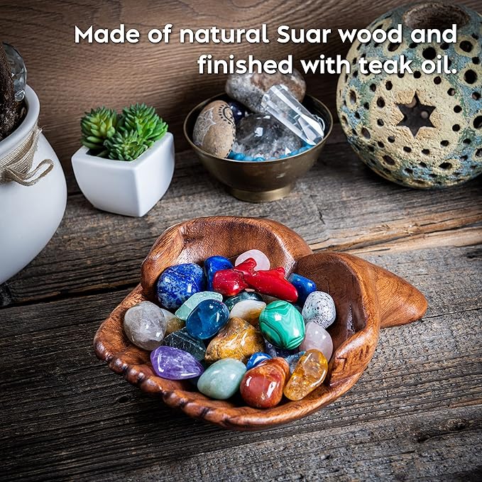 Curawood Carved Hands Offering Bowl - Crystal Holder for Stones, Rock Collection Holder, Crystal Display Storage Tray, Wooden Hands Bowl for Keys - Rock Display Case for Shelf, Stand, Altar Decor (M)