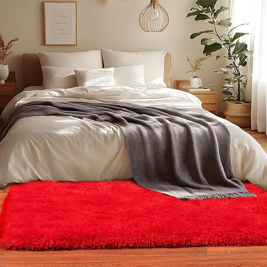 Runner Rugs for Bedroom 2x6 Rug Runners for Hallways Non Slip Soft Shag Bedside Rug, Fluffy Area Rug Throw Rugs for Living Room, Floor Carpet Runner for Nursery Kids Dorm, Red