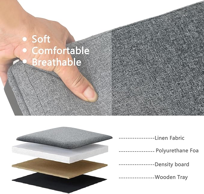 Adeco 17" Grey Square Storage Ottoman with Tray, Modern Cube Ottoman Coffee Table for Dorm, Bedroom (Grey with Tray)