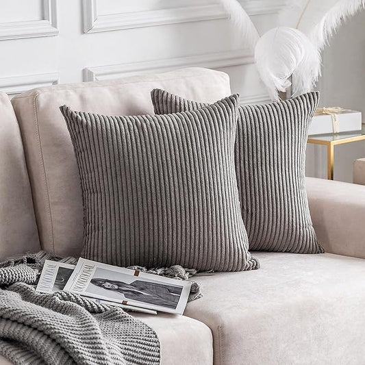 Home Brilliant Throw Pillow Covers 26x26 Euro Sham Covers Super Soft Striped Corduroy Decorative for Couch Bench Sofa Bedroom Patio Furniture, Set of 2, 26 x 26 inch, Ash Grey
