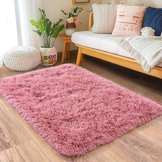 Small Blush Rugs for Bedroom, Fluffy 2x3 Rug Throw Non Slip for Bedside Dorm Kids Room, Plush Comfy Shag Carpet for Home Decor Aesthetic