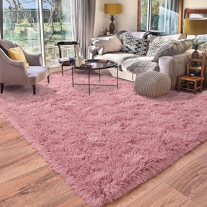 Rugs for Living Room 9x12, Soft Shaggy Modern Shag Area Rug for Bedroom, Upgrade Non-Slip Plush Fluffy Carpet for Kids Boys Girls Room Home Decor Aesthetic, Blush