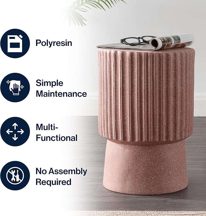 JONATHAN Y TBL1102C Louisa 19" Modern Art Deco Tambour Indoor/Outdoor Accent Table Art Deco, Minimalist, Contemporary, Bohemian, Mid-Century, Patio, Garden, Bathroom, Living Room, Pink Terrazzo Finish