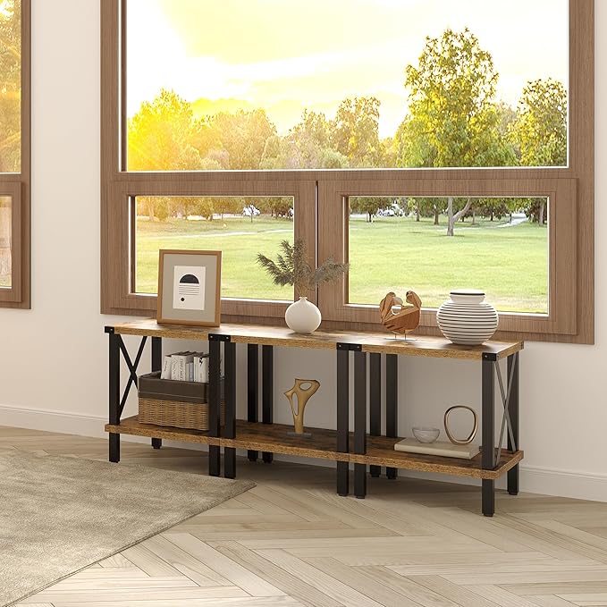 Large End Table Farmhouse Side Table Industrial Style Sofa Table Coffee Table Metal X Accent Wood End Table NightStand with Storage Shelf for Living Room Bedroom MLBZ16R