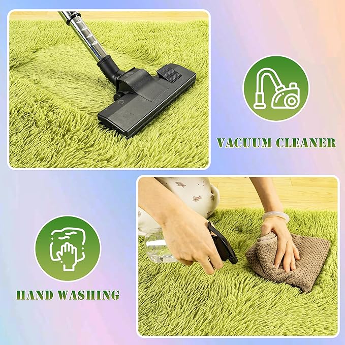 Ultra Fluffy Area Rugs for Living Room Bedroom, 6x9 Fuzzy Large Living Room Rugs, Thick Shag Rug for Dorm, Soft Non Slip Kids Girls Boys Rug for Home Decor Aesthetic, Green