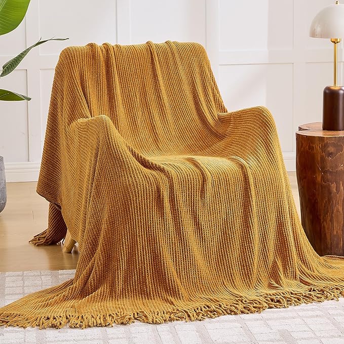 inhand Brown Throw Blanket for Couch Bed,Fall Home Decorative Soft Chunky Chenille Woven Blankets with Tassels,Lightweight Cozy Boho Farmhouse Warm Winter Gifts for Women,50"x60",Medium Thick