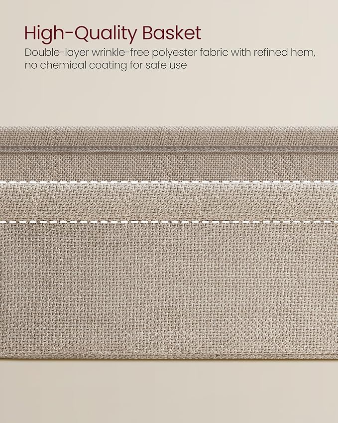 VASAGLE LILEA Collection - Side End Table with Fabric Basket, Modern Nightstand, Rectangular Bedside Table, for Living Room, Bedroom, Matte White and Camel Brown ULET230W10