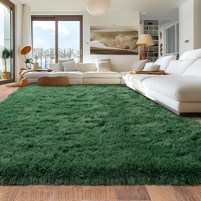 Rugs for Living Room 6x9, Soft Shaggy Modern Shag Area Rug for Bedroom, Upgrade Non-Slip Plush Fluffy Carpet for Kids Boys Girls Room Home Decor Aesthetic, Blackish Green