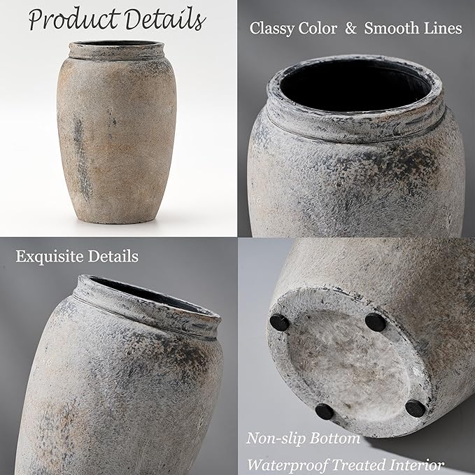 8.2 Inch Ceramic Vase, Terracotta Rustic Vase Farmhouse Decorative Vase Boho Decor, Ceramic Vases for Home Decor, Living Room, Entryway, Floor, Holiday Wedding Christmas New Year Gifts - Gray