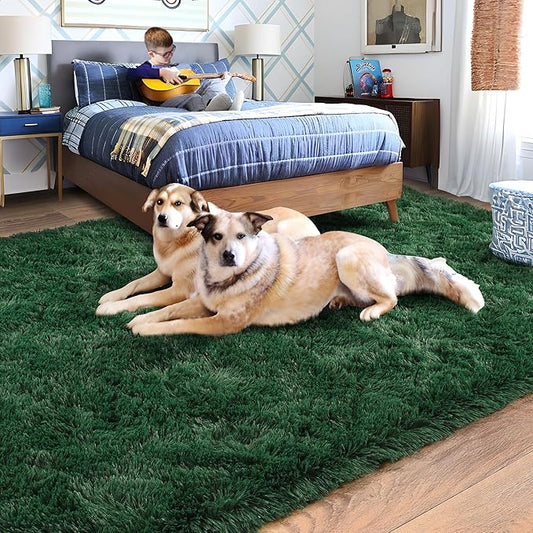 Rugs for Living Room 6x9, Soft Shaggy Modern Shag Area Rug for Bedroom, Upgrade Non-Slip Plush Fluffy Carpet for Kids Boys Girls Room Home Decor Aesthetic, Blackish Green