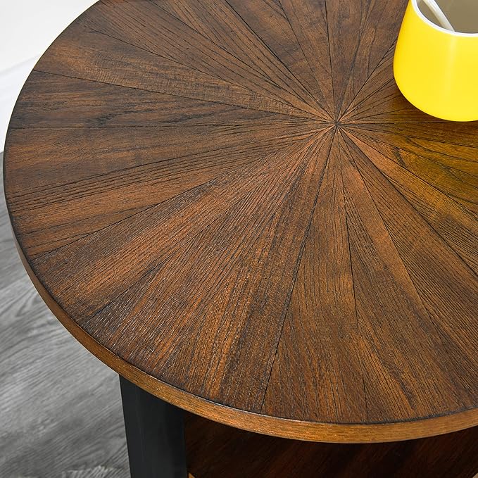 LEEMTORIG Round Side Table, 2-Tier End Table Nightstand with Metal Legs, Modern Bedside Accent Couch Table for Living Room, Bedroom, Office, Rustic Brown/Black, 19.3 x 19.3 x 24 inches BZ-1338-NC