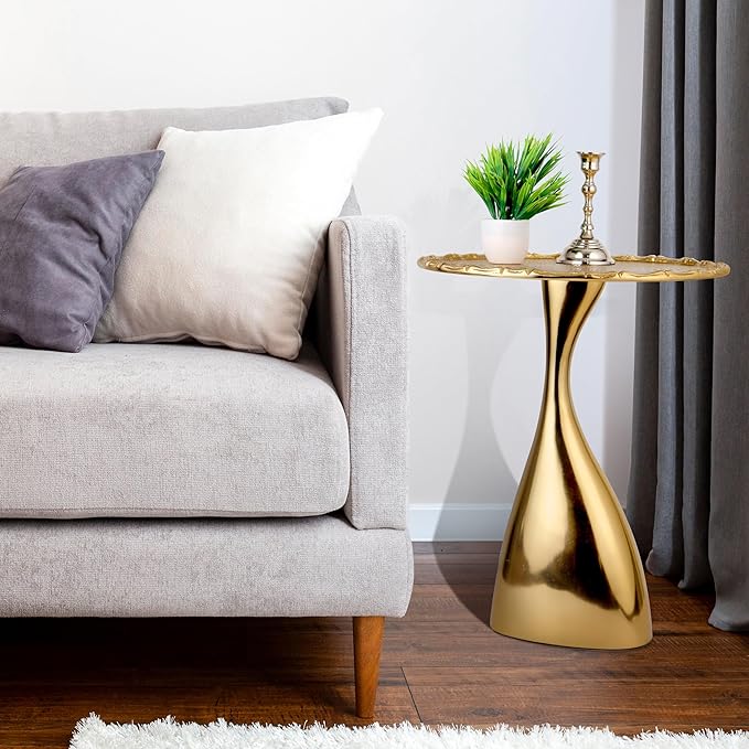 Round Metal Side Table, Coffee End Table for Small Spaces, Lightweight Accent Table for Living Room, Bedroom, Balcony - Easy Assembly,18 Inches (Gold) - APLHA Living Home