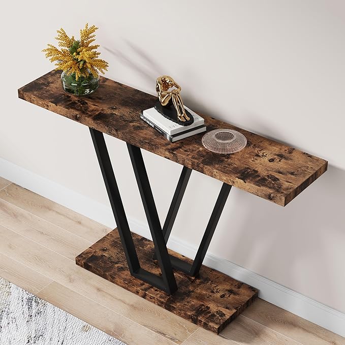VANOMi Farmhouse Entryway Table, Rustic Sofa & Console Table Narrow Side Table for Living Room, Entryway, Rustic Brown
