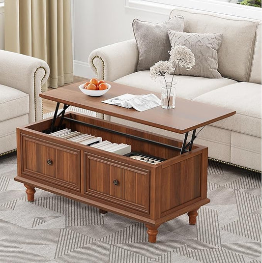 Lift Top Coffee Table for Hidden Compartment, 39" Wood Rectangular Center Table with Lift Tabletop, Sturdy Space-Saving Dining Table for Living Room Home Office Small Space (Walnut)