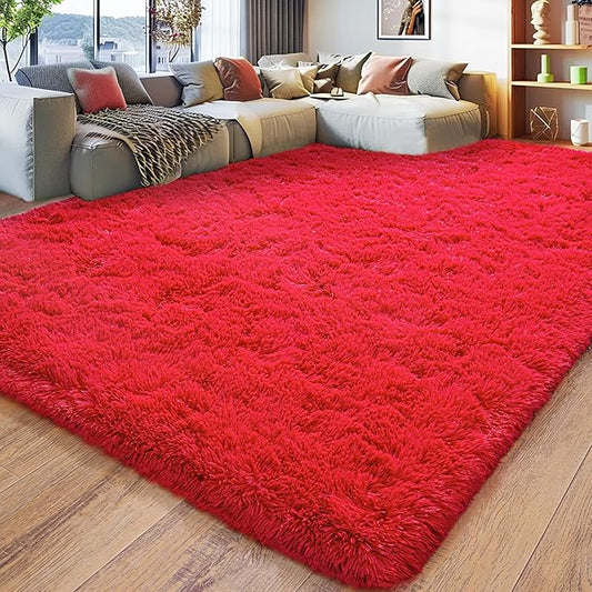 8x10 Large Area Rugs for Living Room, Ultra Fluffy Shag Rug for Bedroom, Modern Plush Soft Carpet for Girls Boys Kids Room Dorm Fuzzy Non Slip Rug for Home Decor Aesthetic, Red
