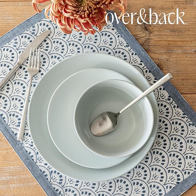 over&back Set of 4 Hand-Blocked Placemats - Colorful Dining Table Mat - Each Placemat is Unique - 100% Cotton - Machine Washable - Kitchen and Home Decor - Blue Arch