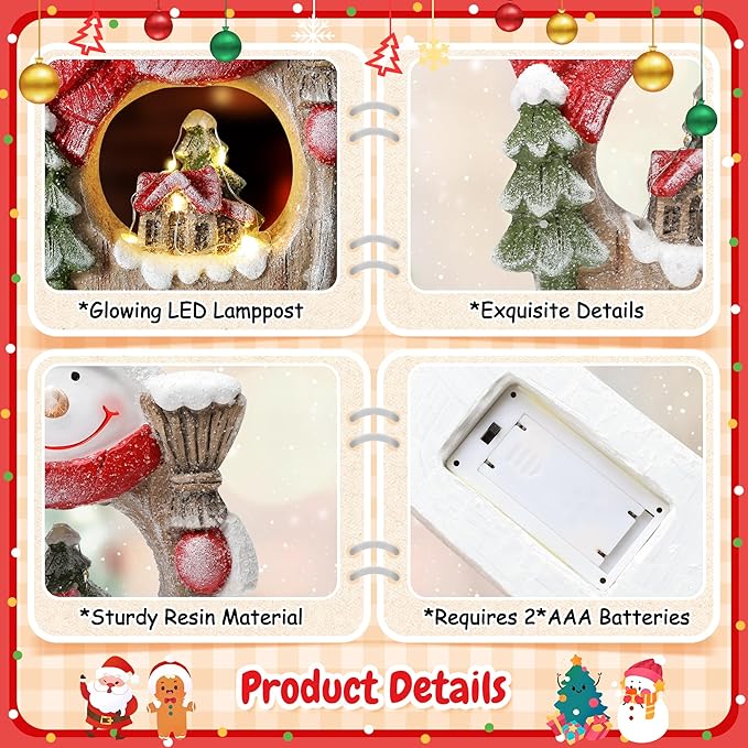 Snowman Christmas Decorations Classic Resin Snowman Figurines with LED Lights, Ideal Indoor Decorations for Home That Can be Used for Christmas Table Decor