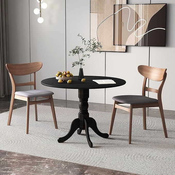 Giantex Round Dining Table, 39" D X 29" H, Rubber Wood Pedestal Table W/Round Tabletop & Curved Trestle Legs, 4-Person Dinner Table for Kitchen, Dining Room, Restaurant (Black)