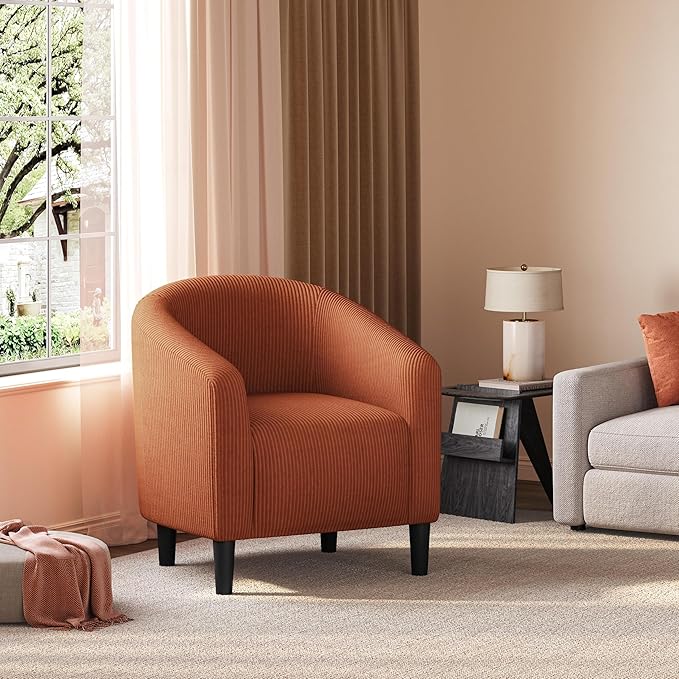 Yaheetech Accent Barrel Chair, Corduroy Fabric Club Chair, Furry Sherpa Elegant Armchair with Cozy Soft Padded, Suitable for Living Room Bedroom Reception Room Office, Brick Red