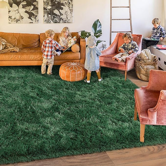 Rugs for Living Room 6x9, Soft Shaggy Modern Shag Area Rug for Bedroom, Upgrade Non-Slip Plush Fluffy Carpet for Kids Boys Girls Room Home Decor Aesthetic, Blackish Green