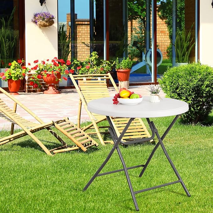 ZenStyle Folding Table, Indoor Outdoor Portable Plastic Dining Card Table Utility Bar Table for Camping Dining Wedding Event Party, White (Round, 32"x32")