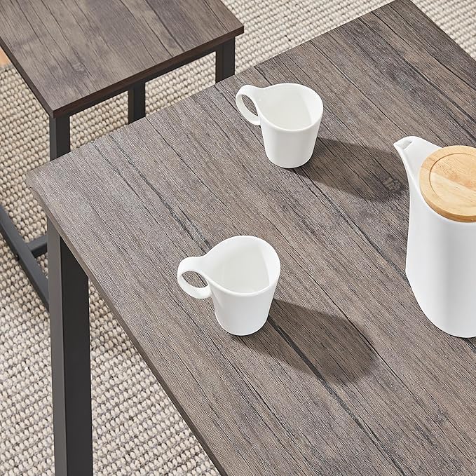 Yaheetech 3 Piece Dining Table Set - Kitchen Table & Chair Sets for 2 - Compact Table w/ 2 Stools & Space Saving Design for Dining Room Living Room Apartment Pub, Drift Brown